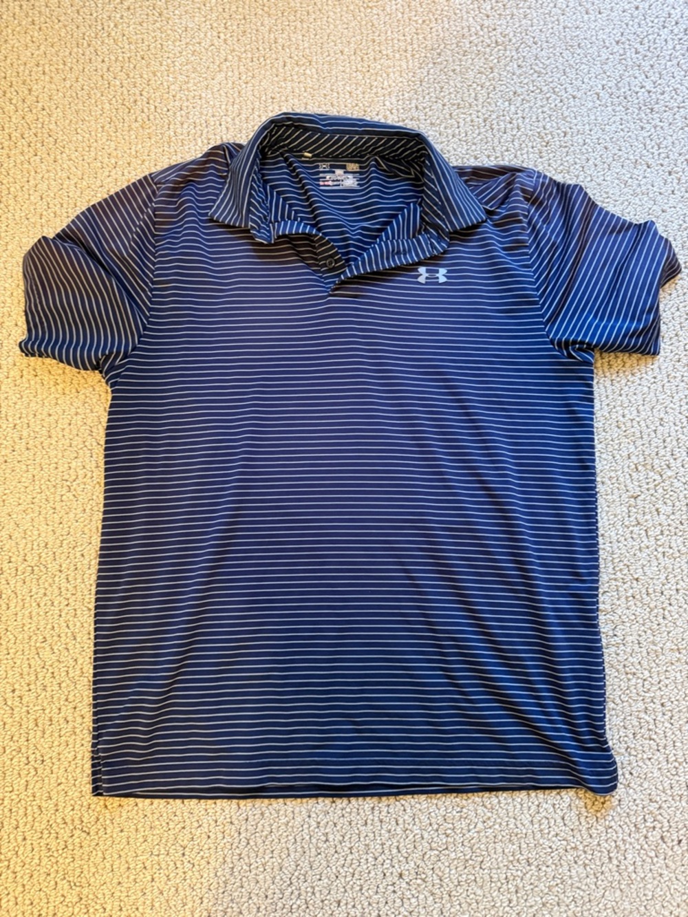 Under Armour Navy and White Striped Polo